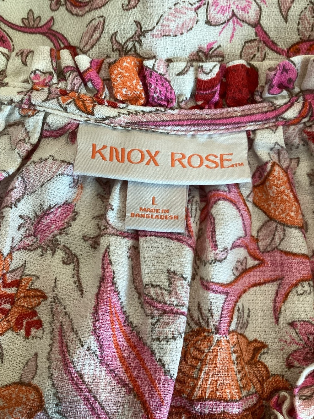 Knox Rose Floral Paisley Peasant Blouse Size L Pink Red Orange Boho Tunic Top - Picture 9 of 9